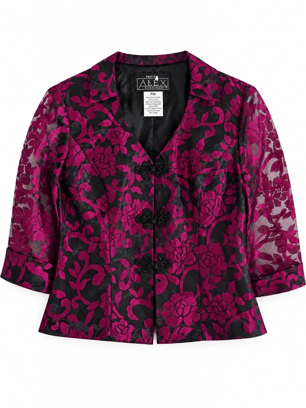 Alex Evenings PM Black Magenta Floral Sheer Bolero Jacket Wedding Formal Y2K